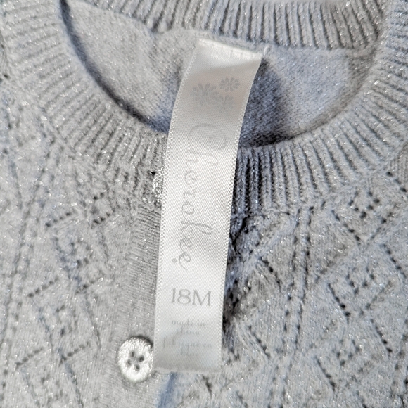 4/$15 18M Cherokee Sparkly Grey Knit Cardigan Sweater Lightweight Dressy Holiday - Picture 3 of 6